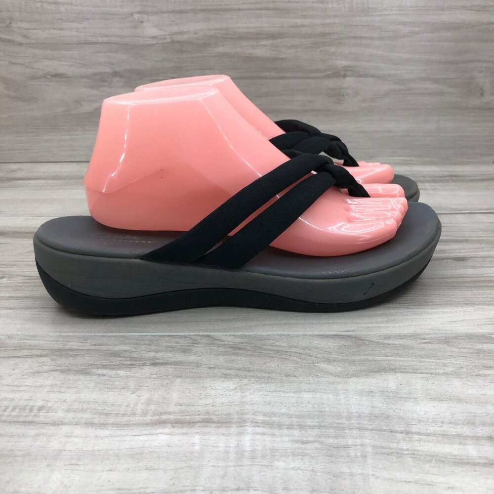 Clarks Flip Flop Sandals Womens 10M Aria Kaylie Black Fabric Thong Comfort Shoes
